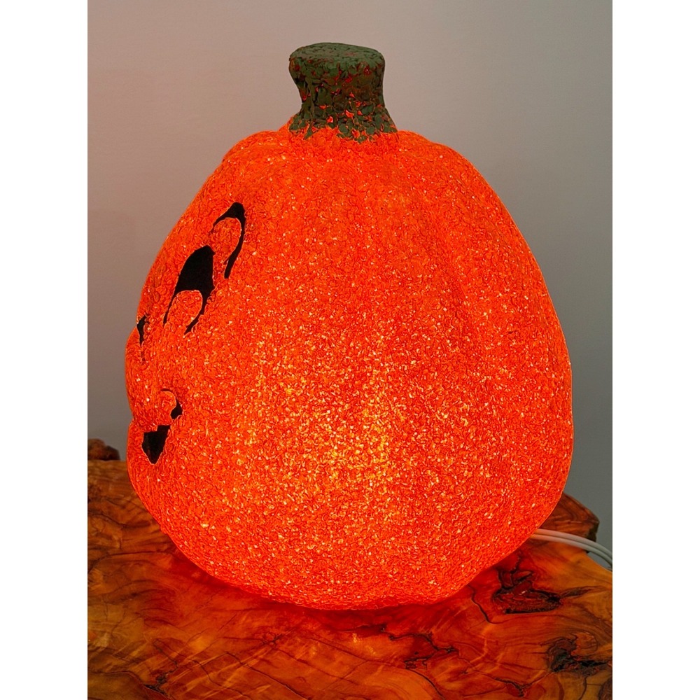 Vintage Melted Plastic Pumpkin 8.75" Light Up Jack O Lantern Smiling - Picture 3 of 7